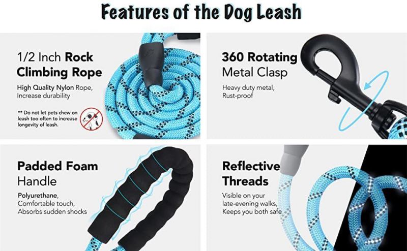 Wholesale Durable Pet Leash Comfortable Padded Handle Reflective Dog Lead Custom Dog Leash Rope Dog Leash