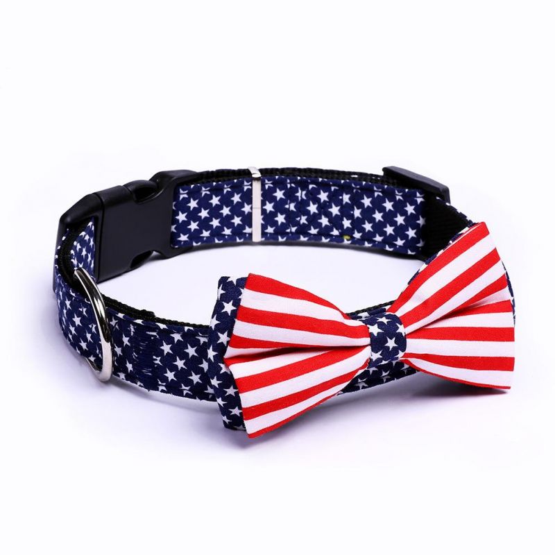Heavy Duty Clip Buckle Pet Collar, National Flag Style Detachable Adjustable Bow Tie Dog Collar//