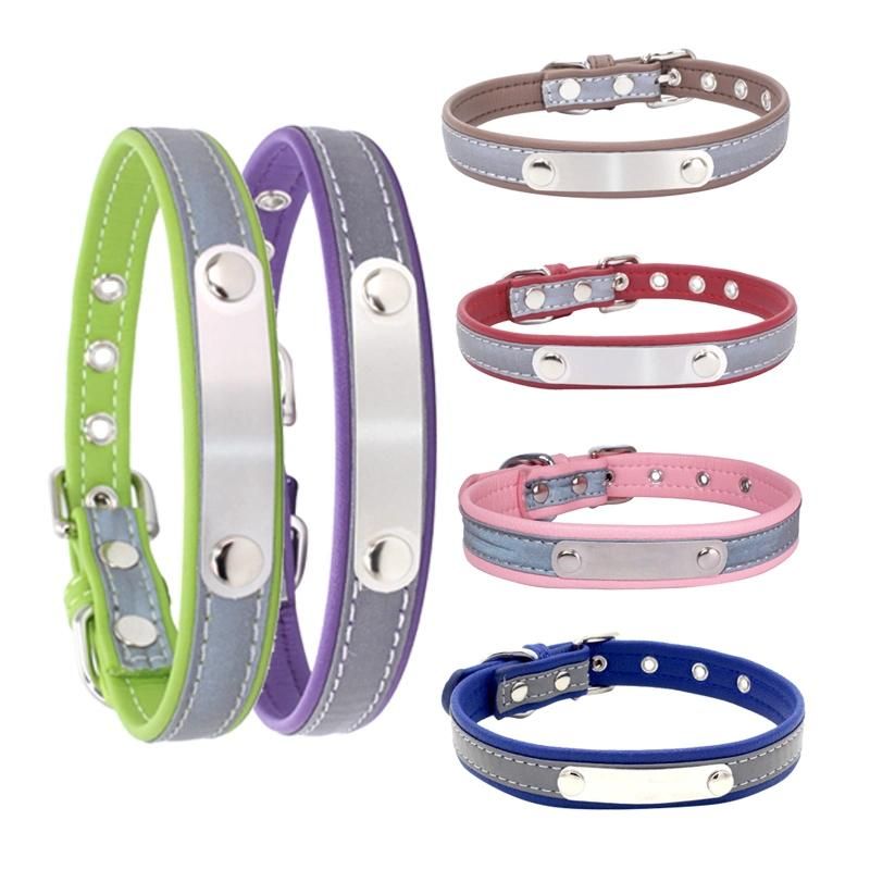 Personalized PU Leather Accept, Lettering Reflective Anti Stray Solid Color Pin Buckle Pet Collar