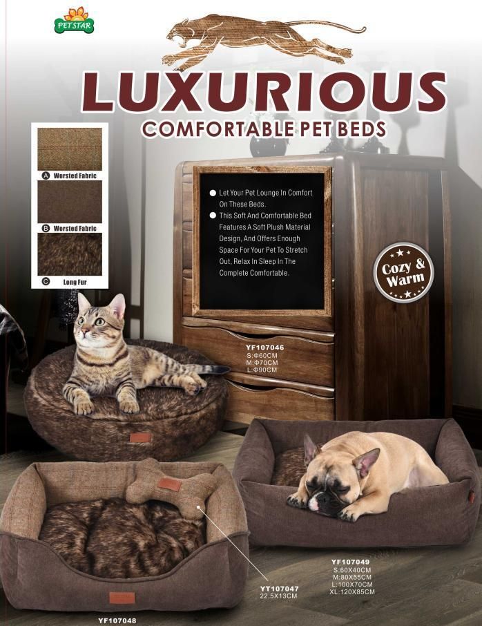 Warm Round Long Fur Plush Cushion Cat Dog Pet Bed