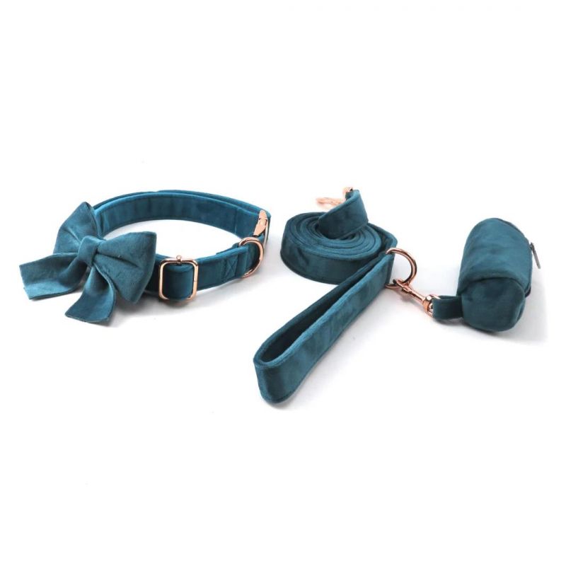 Pet Supplies Luxury Fashion Durable Adjustable Velvet Dog Harness and Lead Set with Poop Bag Bow Tie