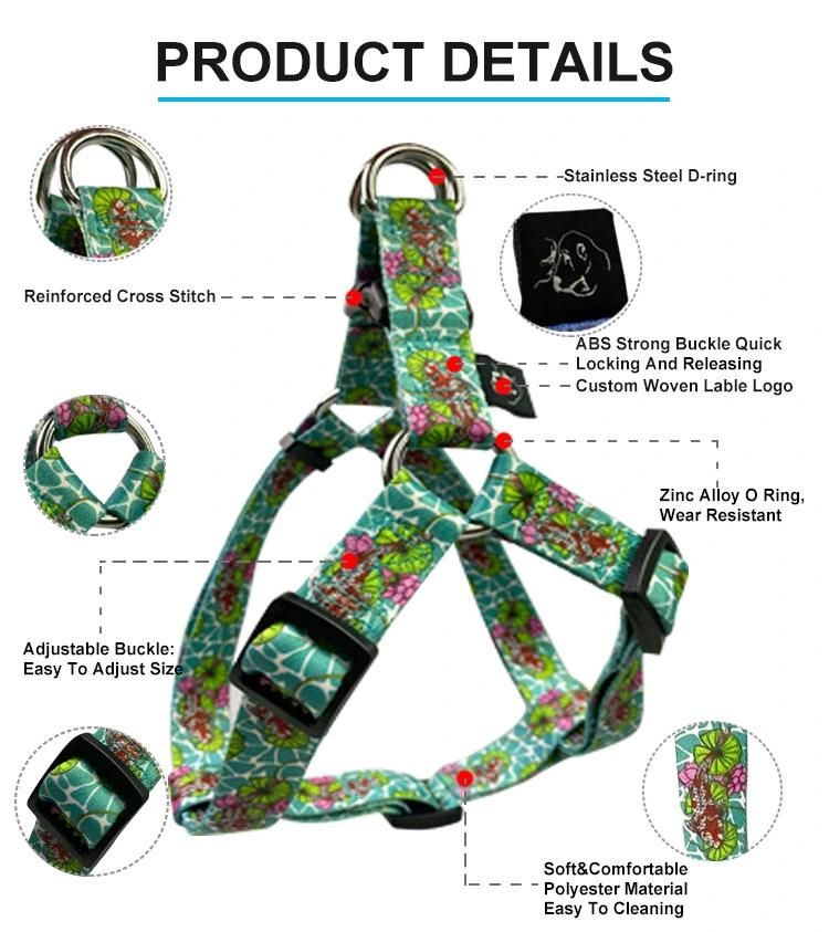 Wholesale New Design Colorful Customized Pattern Adjustable Dog Harness Set