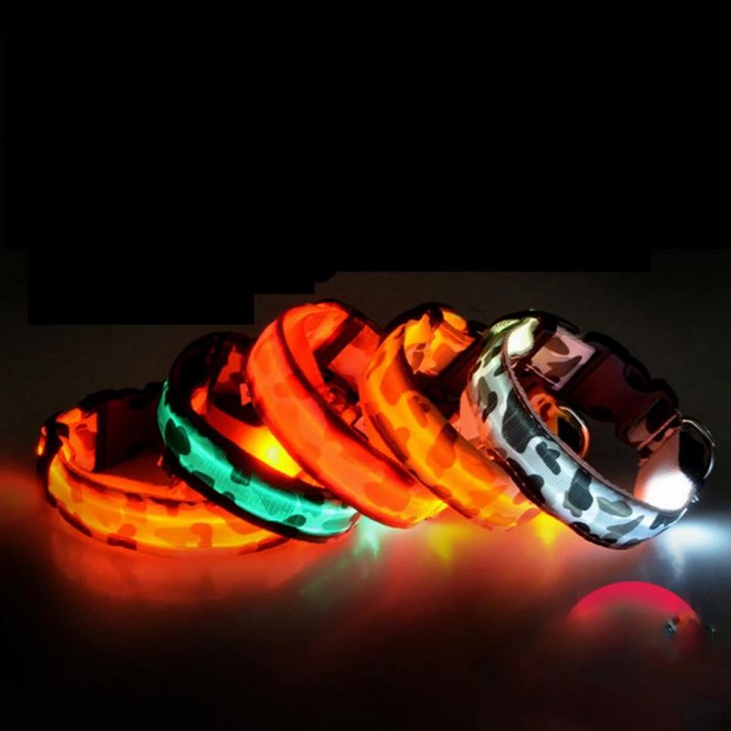 LED Light up Pet Collar Flash Camouflage Traction Dog Collar