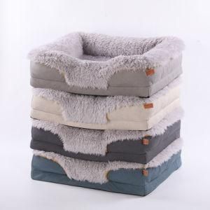 Durable Wholesale Round Gradient Grey Plush Pet Dog Bed Soft