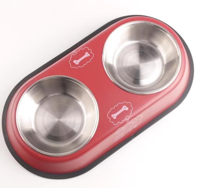 Popular Wholesaler Quality Stainless Steel Printing Bones Double Pet Feeder Bowls