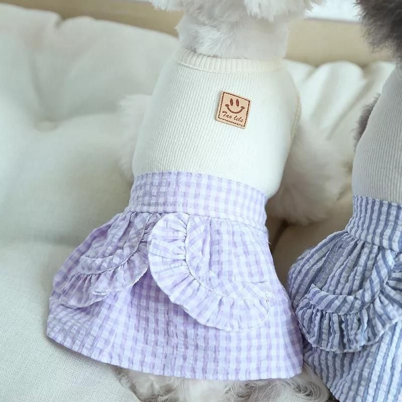 Dog Pets Clothes Cotton Elasticity Plaid Cats Dogs Dress Skirt