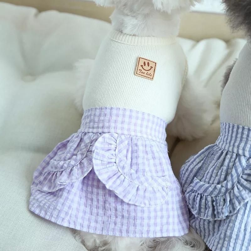 Dog Pets Clothes Cotton Elasticity Plaid Cats Dogs Dress Skirt