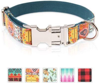 Unique Style Flower Print Adjustable Soft Dog Western Collars Martingale Heavy Duty Nylon Dog Collar