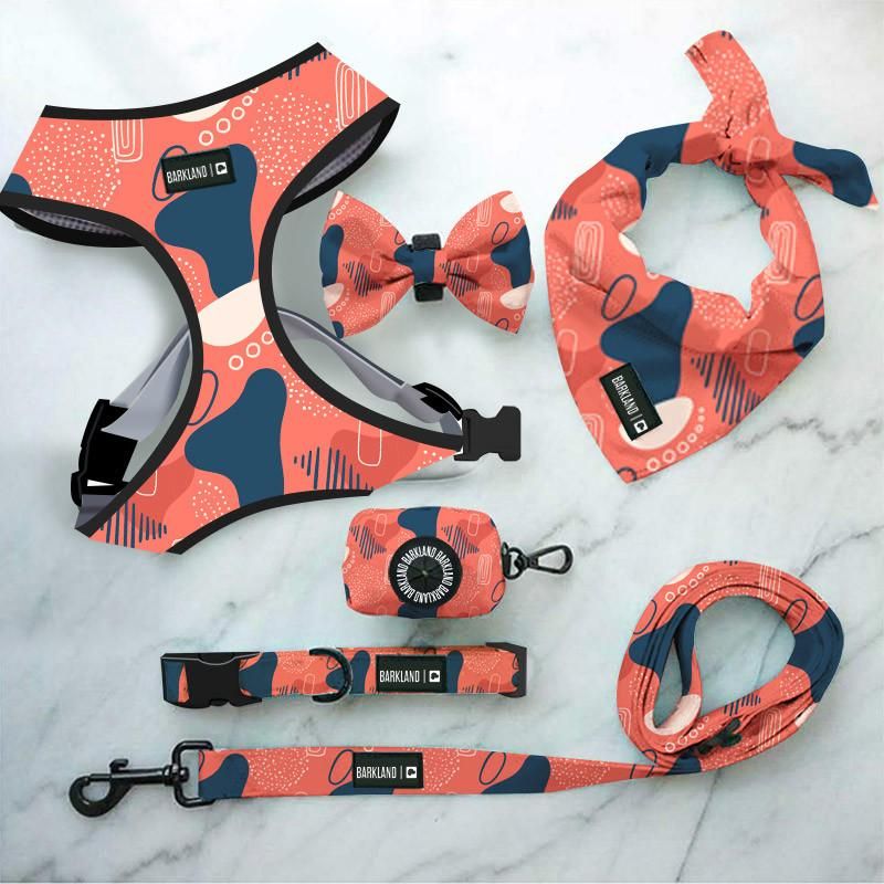 Pet Supplies Dog Harness and Leash Set Strap Plaid Fabric Dog Adjustable Neoprene Harness Leash and Collar Whole Set