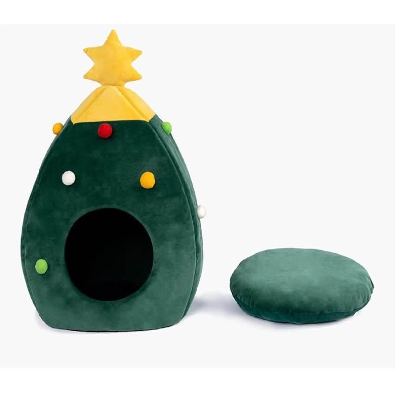 Cute Cat Pet Bed Cat Cave Half Closed Sleeping Bag Pet House Portable Christmas Cat House