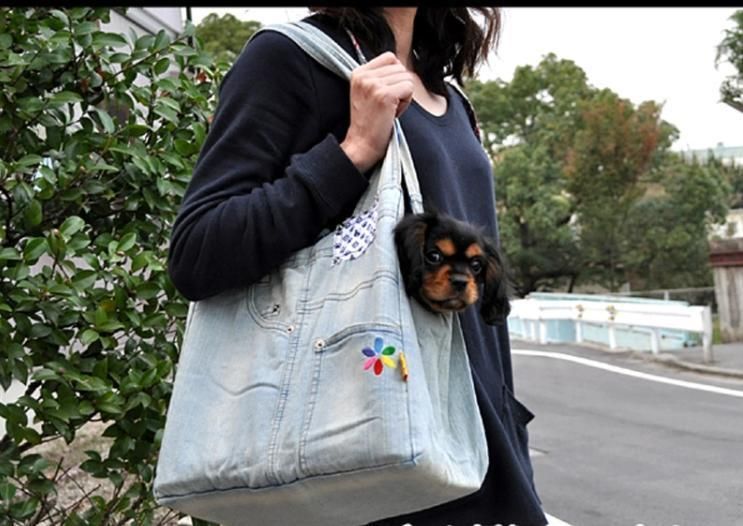 Customized Fashion Airline Approved Denim Pet Dog Cat Travel Carrier Handbag