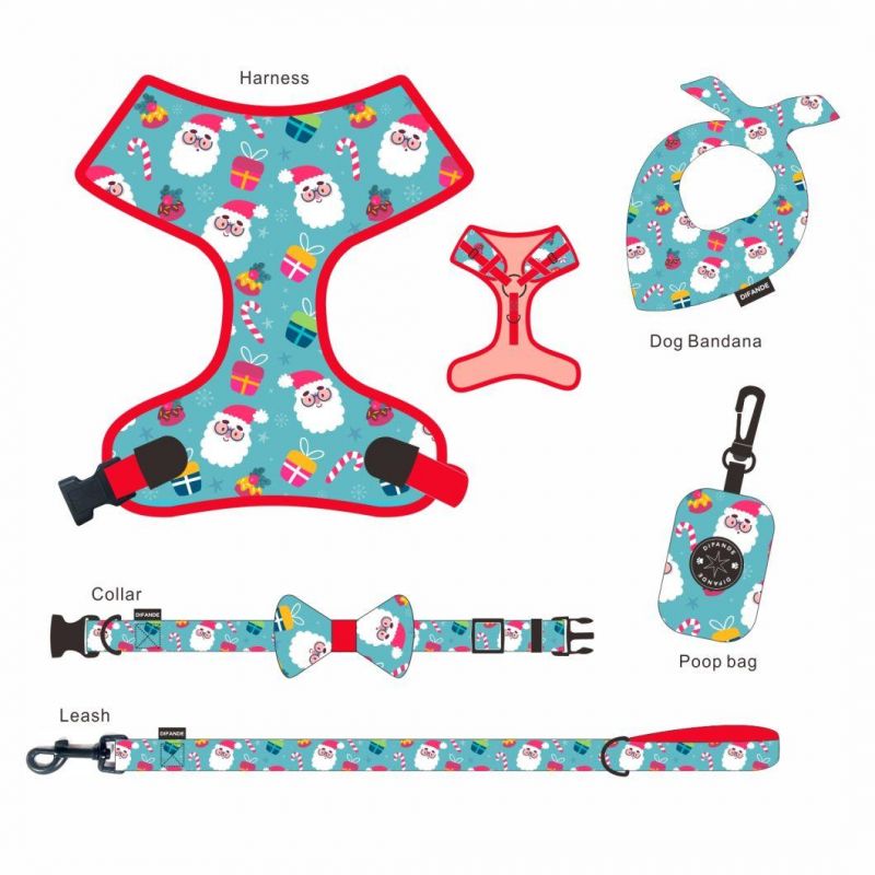 Adjustable Dog Collar Leash Harness Set Heavy Duty Collar Cute Santa Claus Puppy Leash Harness