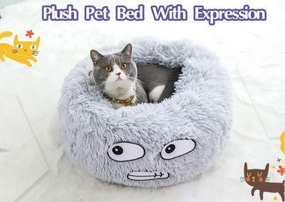 Pet Cushion Washable Cats Bed with Expression Fluffy Fur Dog Sleep Mat Comfortable Cat House Soft Warm Plush Pet Donut Bed