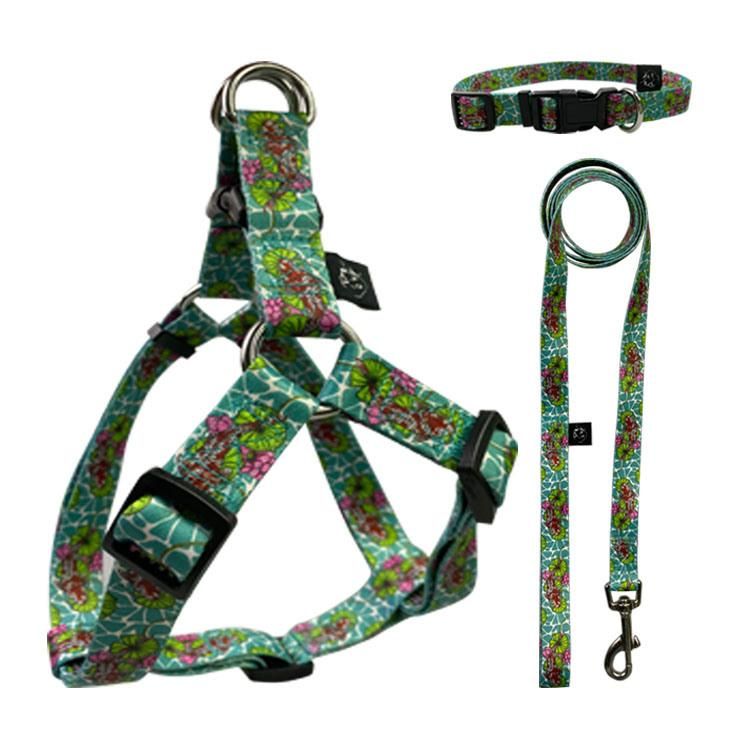 2021 Factory OEM Customized Custom Logo Print Pattern Adjustable Pet Dog Harnesses Leash Set