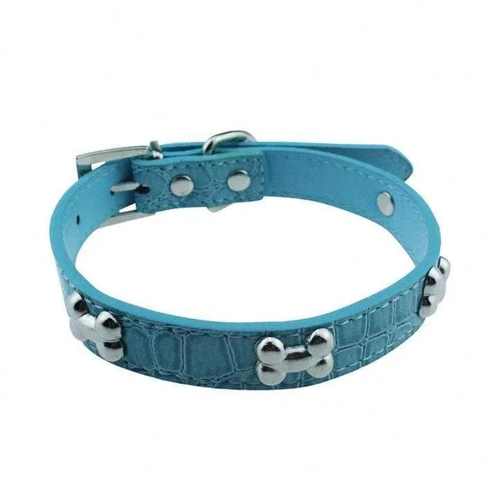 High Quality PU Leather Large Studded Cat Dog Collar with Dog Bone Shape