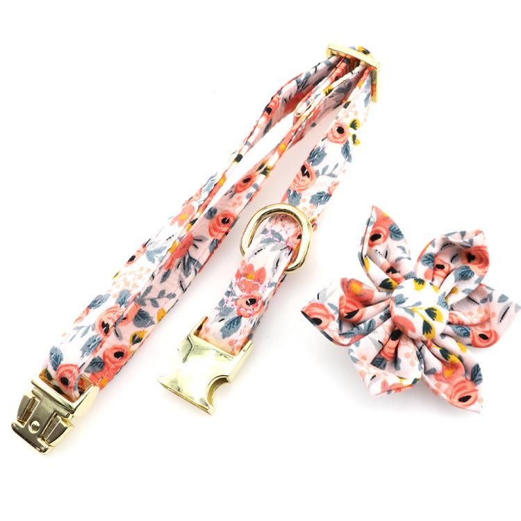 Free Design Eco-Friendly Decorative Soft Polyester Custom Printed Dog Collar Leash with Flower