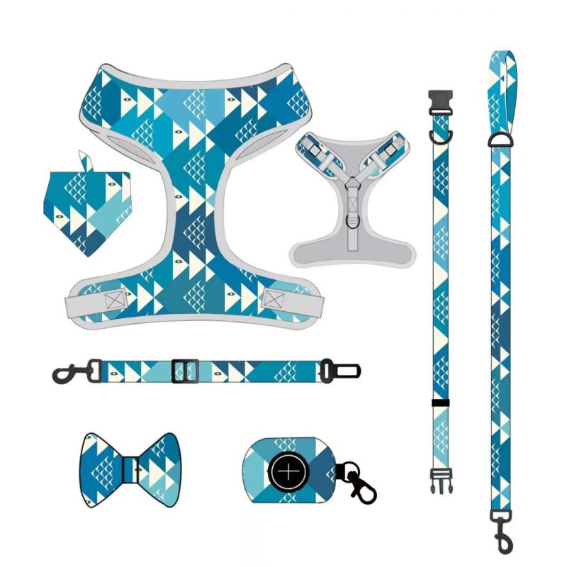 Custom Pattern Luxury Printed Mesh Reversible Collar Leash Bandana Dog Harness Se