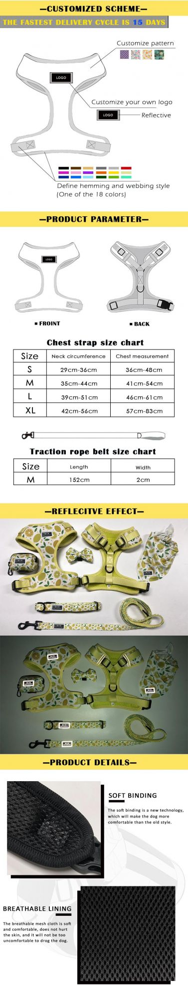 Custom Dog Harness Set Collar Adjustable Padded Sublimation Luxury Dog Chest Harness Pet Accessories for Dogs/Comfortable and Breathable/Waterproof