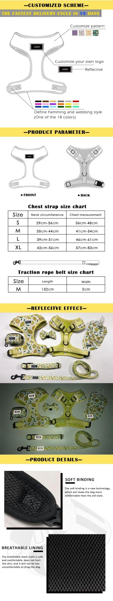 Custom Dog Harness Set Collar Adjustable Padded Sublimation Luxury Dog Chest Harness Pet Accessories for Dogs/Comfortable and Breathable/Waterproof