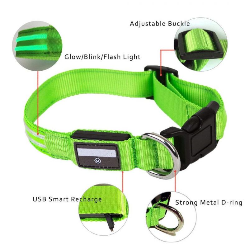 Night Safety Adjustable Flashing LED Nylon Pet Collar