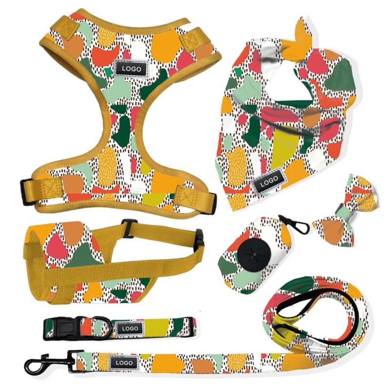 OEM Luxury Dog Harness and Leash Set Sublimation Dog Muzzle Custom Pattern Pet Supplies