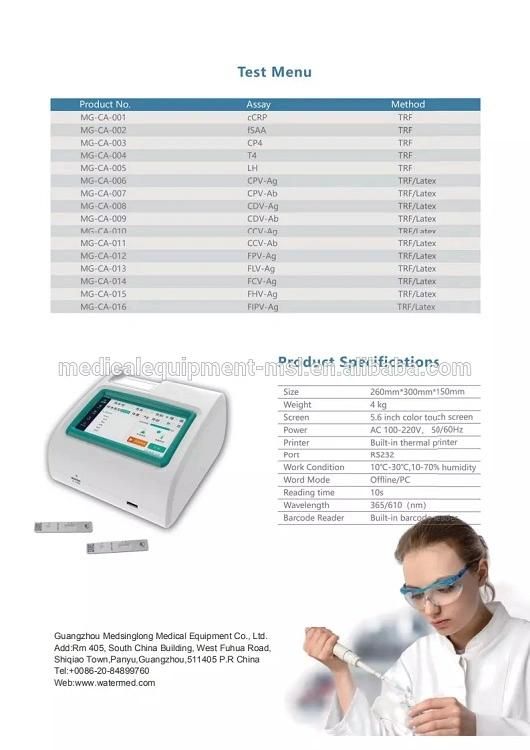 98% High Accuracy Portable Vet Immunofluorescence Analyzer Mslyt04 for Dogs and Cats