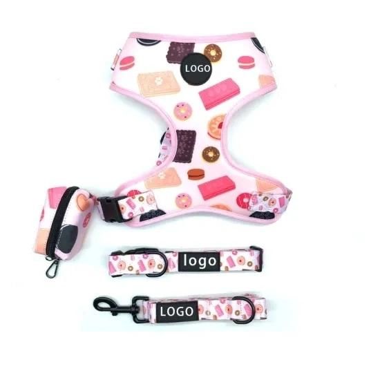 Hot Sale Neck Adjustable Sublimation Patterns Soft Neoprene Padding Dog Harness Collar Lead