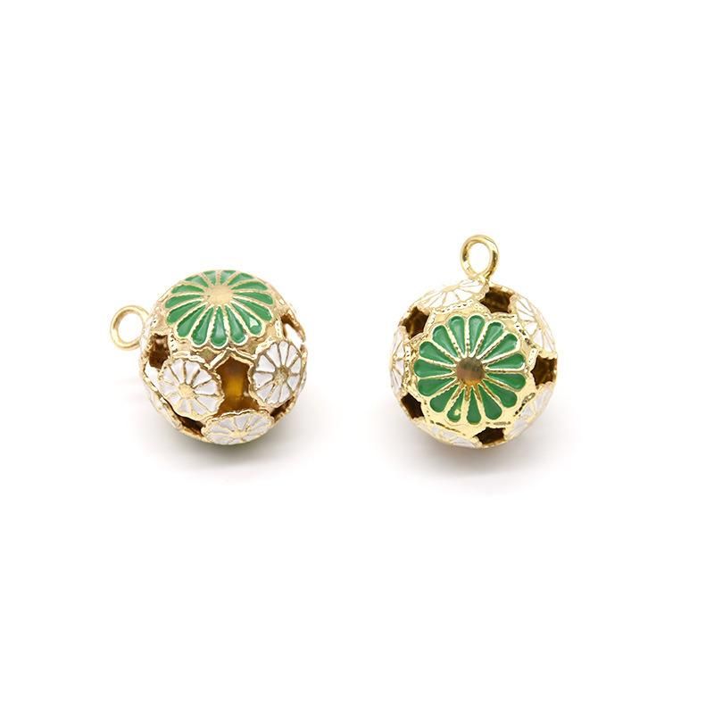 DIY Accessories Ornaments Metal Copper Cast Colorful Hollow Flower Ball Small Bell
