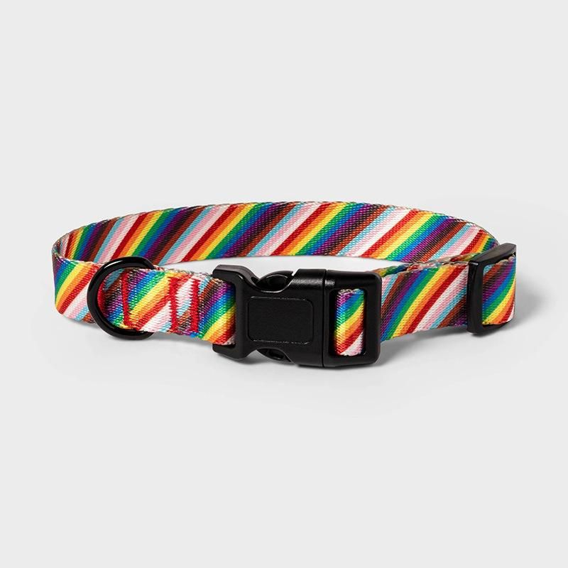 Latest Design Pet Collar Adjustable Polyester Rainbow Buckle Dog Collar