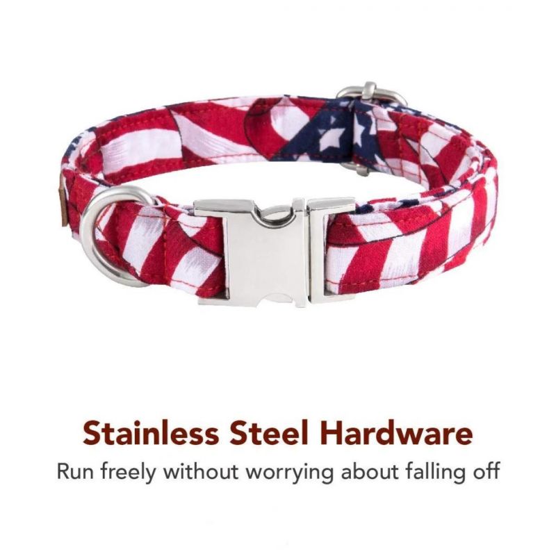 Soft Comfortable Dog Cat Collar Bowtie and Adjustable Collar with American Flag