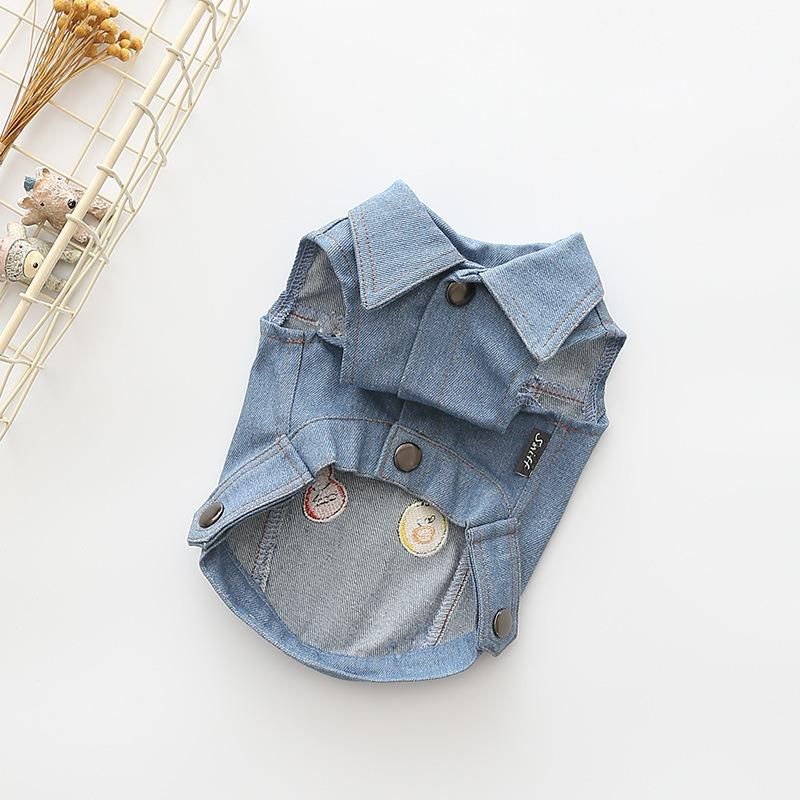Summer New Casual Pet Dog T-Shirt Clothing Wash Denim T-Shirt Embroidery Dog Clothing Wholesal