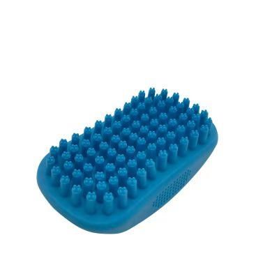 Hot Saling Small Animal Products Soft Rubber Pet Grooming&Cleaning Tools Bath Massage Brush Blue