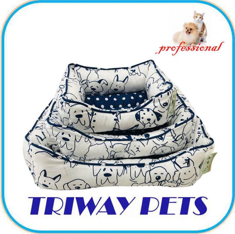 Concise Printed Dog Hemming Cuddler Set 3 Square Pet Bed