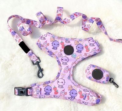 OEM Premium Sublimation Duo Reversible Soft Neoprene Pet Dog Harness Designer Custom Dog Harness Set