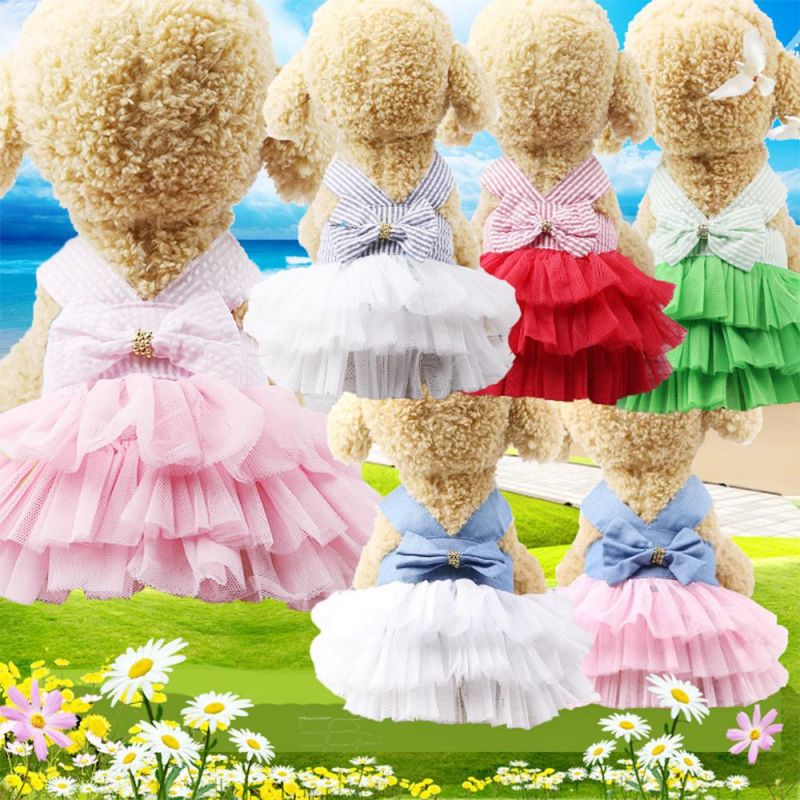 Pet Dog Cat Clothes Lace Tullle Dress Puppy Kitten Party Birthday Wedding Bowknot Dress