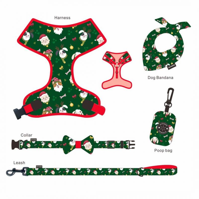 7 in 1 Personalized Sublimation Heavy Duty Polyester Luxury Cute Pet Collar Dog Harness and Leash Set