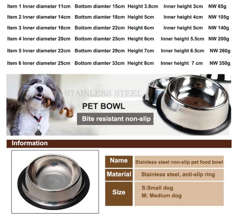 Stainless Steel Dog Bowl with Rubber Base for Small/Medium/Large Dogs Pet Feeder