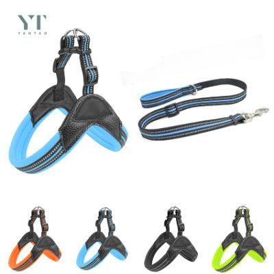 Wholesale Custom Logo Luxury Designers Adjustable Reflective Leather Dog Harness and Leash