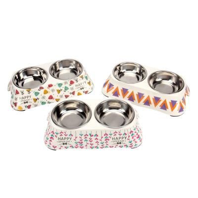 Stainless Steel and Melamine Designer Dog Pet Food Bowls for Dogs or Cats