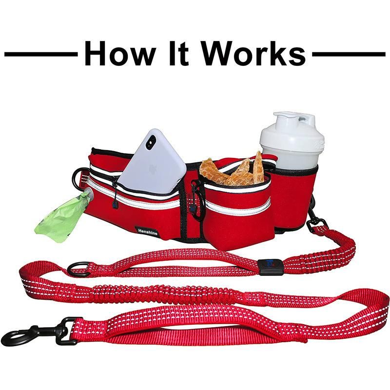 Adjustable Durable Jogging Belt & Hands Free Retractable Dog Leash Shock Absorbing Bungee Leash with Waist Belt