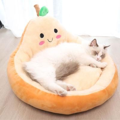 Factory Wholesale Open Type Cartoon Pear Fruit Shape Pet Bed Soft Cat Bed Open Type Pet Bed