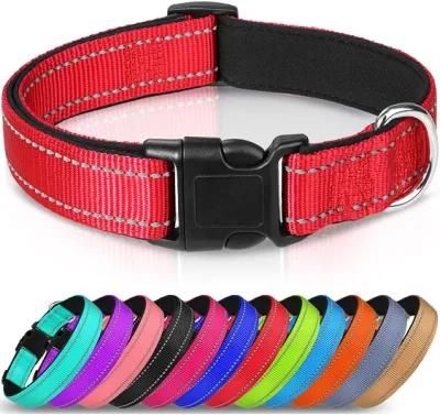 Reflective Dog Collar, Padded Breathable Soft Neoprene Nylon Pet Collar Adjustable for Large Dogs