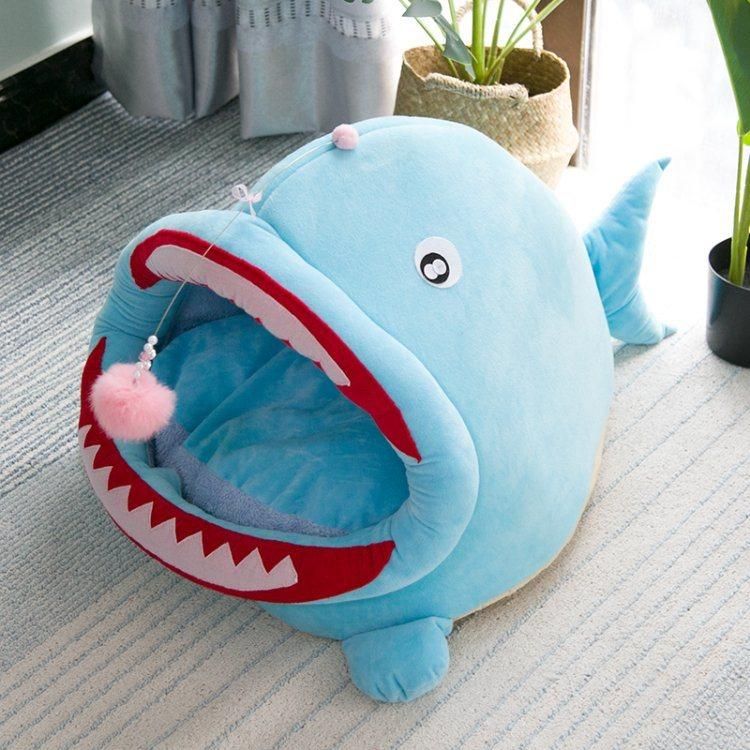 Plush Sea Animal Lanternship Shape Cave House Bed with Pad for Kitty Dog Pet Puppy