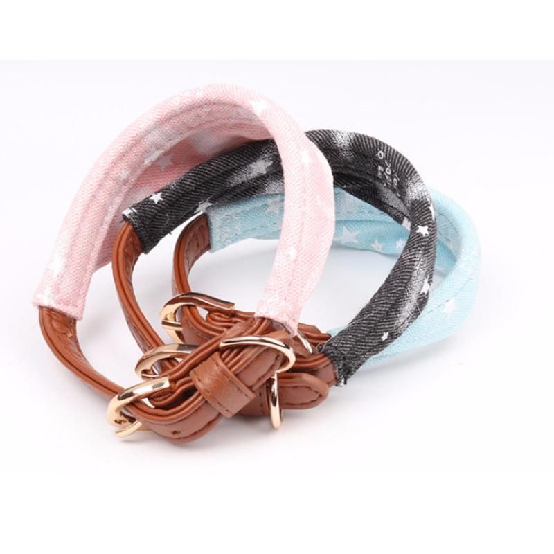 Denim Saliva Towel Pet Collar PU Dog Triangle Towel Dog Collar