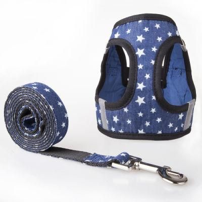 Free Samples Custom Pattern Comfortable Denim Dog Harness Dog Leash