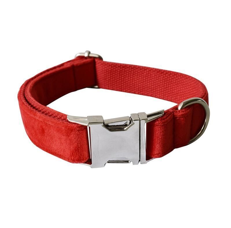 Velvet Dog Collar Leash with Quick Realse Metal Buckle