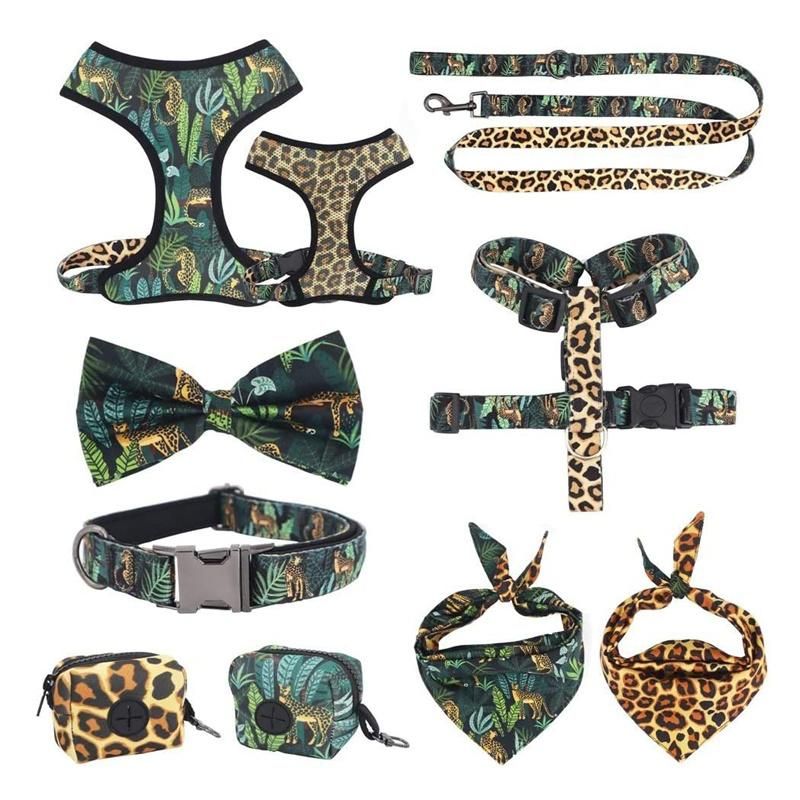 Wholesale Pink Leopard Dog Harnesses Reversible Custom Dog Harness Mesh Adjustable Collar Set Dog Accesories Luxury Designer