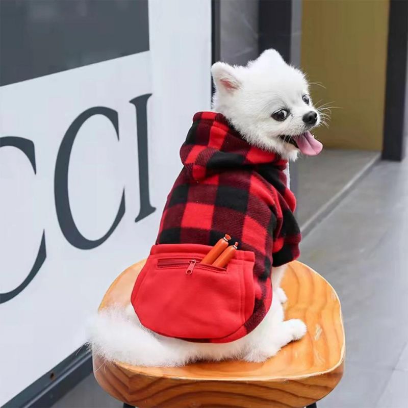 Plaid Dog Hoodie Sweatshirt for Dogs Pet Clothes with Hat and Pocket Girl & Boy