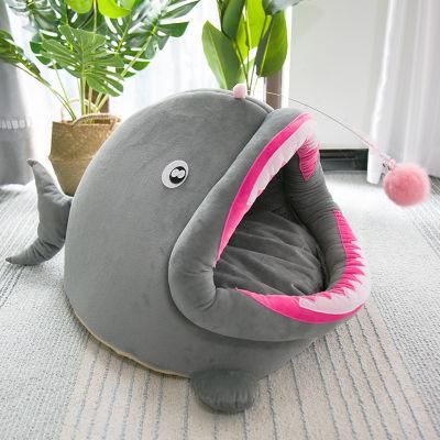 Plush Sea Animal Lanternship Shape Cave House Bed with Pad for Kitty Dog Pet Puppy