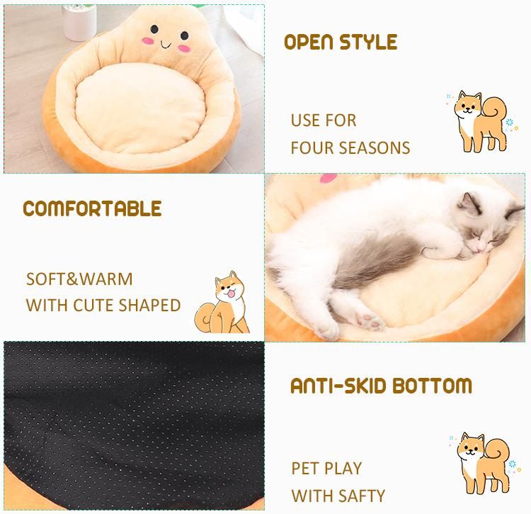 Factory Wholesale Open Type Cartoon Pear Fruit Shape Pet Bed Soft Cat Bed Open Type Pet Bed